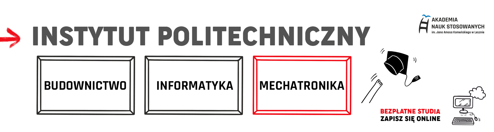 Tekst: instytut politechniczny, budownictwo, informatyka, mechatronika.